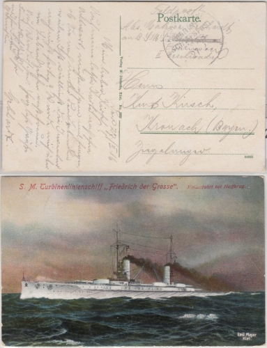 Feldpost 1916 - Marine-Schiffspost No.58 Feldpostkarte n. Kronach Ansicht !!
