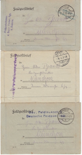 Bayern - 3 Kartenbriefe Bayr. Feldart.Rgt./Feldlazarett n. München ex 1917/18