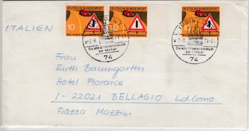 BRD - 3x10 Pfg. Verkehrsregeln, Brief n. ITALIEN, Tübingen - Bellagio 1971