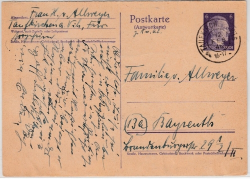 DR - Taufkirchen a.d. Vils 12. FEB 45, nachv. bayer. K2 6 Pfg. Ganzsache n.