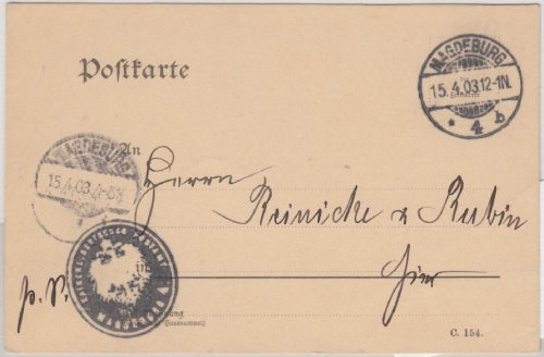 DR - Magdeburg 1903 Postsache Ortskarte (Paketnachforschung)