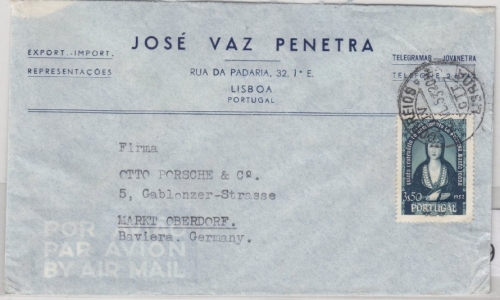 Portugal - 3,50 E. 500. Geb. Santa Joana, LupoBrief, Lissabon - Marktoberdorf