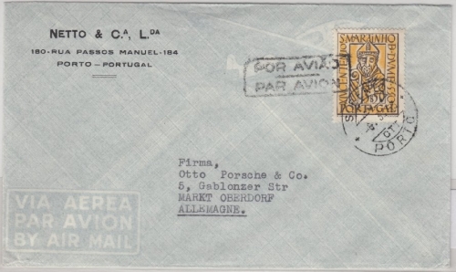 Portugal - 3,50 E. Hl. Martin von Braga, Lupo-Brief Porto - Marktoberdorf 1953