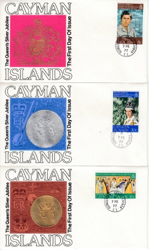Cayman Islands - 8+30+50 C. 25 J. Regentschaft Elizabeth II., 3 Schmuck-FDC