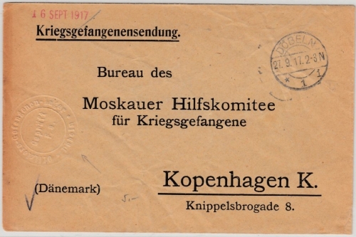 DR - Kriegsgefangenenpost Lager Döbeln Brief n. DÄNEMARK 1916 geprägte(!) Zensur