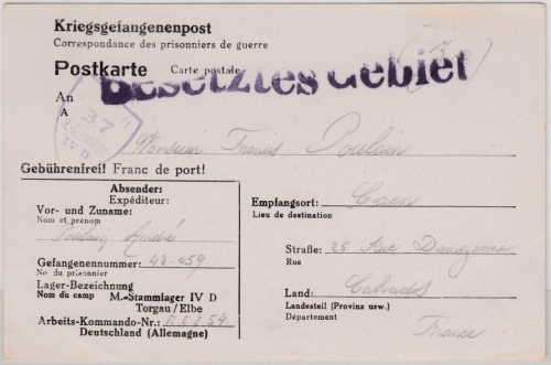 DR - Kriegsgefangenenpost Lager Torgau, Karte/Paketbestätigung n. Frankreich