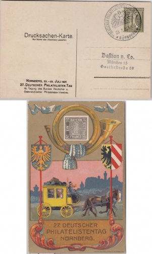 DR - 27. Dt. Philatelistentag Nürnberg 1921, 10 Pfg. Privat-GA-Karte + SST