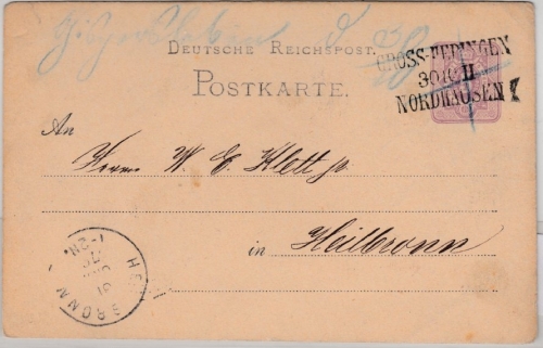 DR - Gross-Heringen-Nordhausen, Bahnpost-L3 u. hds. Stationsaufgabe Gispersleben