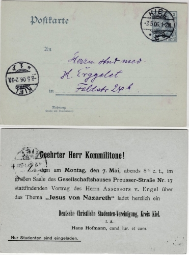 DR - 2 Pfg. Germania, GA-Karte/Zudruck (Dt. Christliche Studenten-Vereinigung)