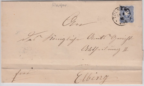 DR - Tolkemit 1890, K1 a. Brief (2.Gew.st.) n. Elbing, ohne Inhalt