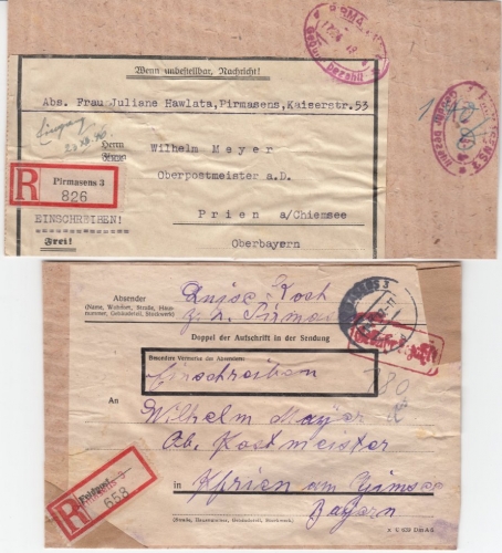 FZ-Rheinl.Pfalz - Gebühr bezahlt, Pirmasens 1947/48 - 5 Belege/Portostufen !!!!!