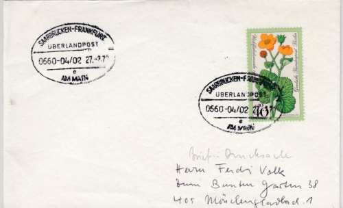 BRD - Überlandpost Saarbrücken-Frankfurt 0600-04/02 Brief n Mönchengladbach 1978