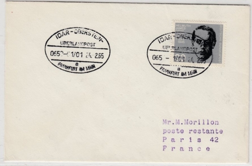 BRD - Überlandpost Idar-Oberstein - Frankfurt a.M. 065-01/01 Brief n. FRANKREICH