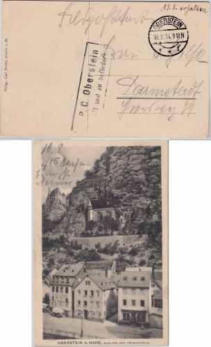DR - GPC Oberstein Geprüft und zu befördern, Zensur Ra2 Karte Oberstein 1914