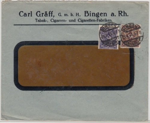 DR-Infla - 20+30 M. Posthorn/Perfin "CG" (Tabak, Cigarren), Brief 1923