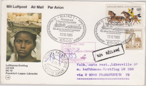BRD - Mainz 1985 SST 150 J. Dt. Eisenbahn LH-1st-Flug FFM - Libreville GABON !