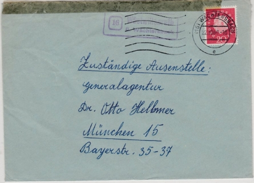 BRD - (16) Wüstwillenroth ü. Wächtersbach, Landpost-Ra2 a. Brief n. München 1960