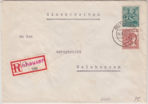Kontrollrat - 60+16 Pfg. Arbeiter Ortsbrief Einschreiben Gelnhausen 1947