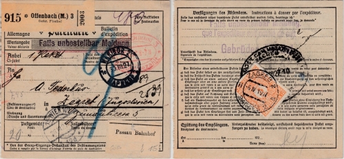 DR - Offenbach 3 Gebühr bezahlt Selbstbucher Paketkarte n. JUGOSLAWIEN 1927