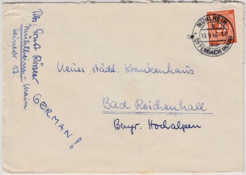 All.Bes./Kontrollrat - Mühlheim ü. Offenbach, Brief n. Bad Reichenhall 1946