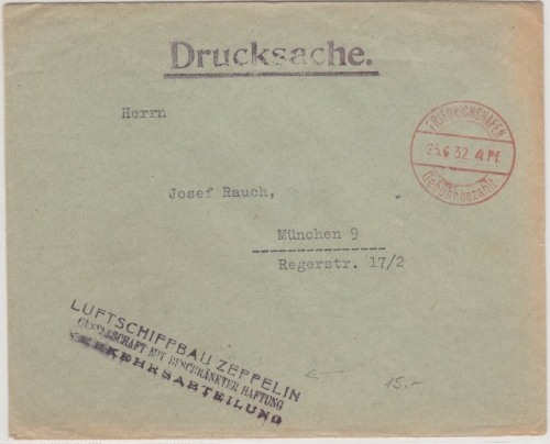 DR - Friedrichshafen 4 Pf. Gebühr bezahlt, Tagesstpl. Drucksache n. München 1932