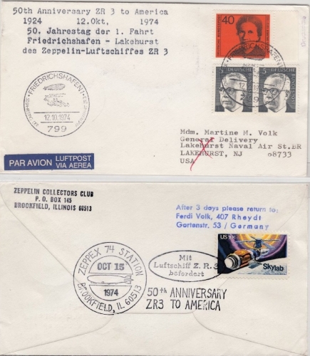 BRD - Friedrichshafen 50 J. Amerikafahrt ZR3 1974, SST a. LupoBrief n. USA