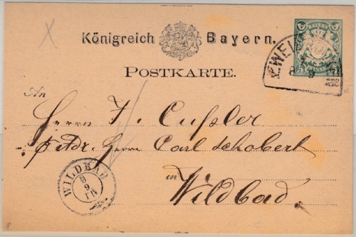 Bayern - Zweibrücken, HKS a. 5 Pfg. GA-Karte n. Wildbad