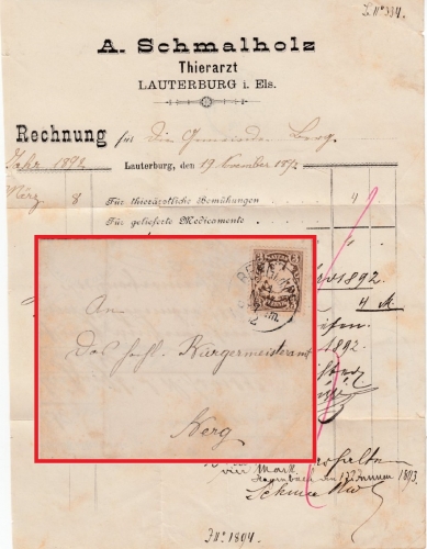Bayern - 3 Pfg. Wappen, Brief (Lauterburg i. Els) - Berg 1893