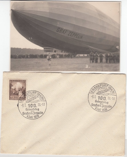 DR - 100. Geb. Graf Zeppelin, SST Frankfurt a.M. 1938 a. Drucks. + Fotokarte