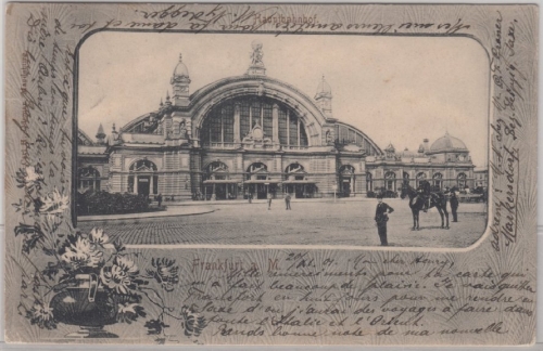 Hessen - Frankfurt a.M., Hauptbahnhof - sw-Pastepartout-AK, gelaufen 1901
