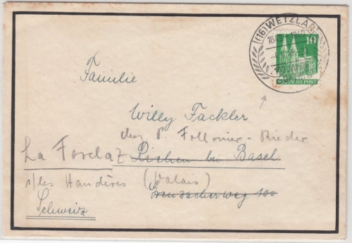 Bizone - Wetzlar 100 J. Optik, SST a. Trauerdrucksache i.d. SCHWEIZ 1949