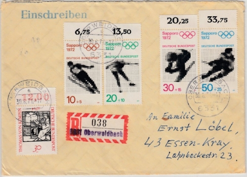 BRD - Oberweidbach 1971, Aushilfs-R-zettel a. Einschreibebrief n. Essen