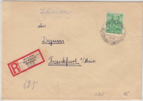 All.Bes./Kontrollrat - 84 Pfg. Arbeiter, Einschreibebrief Kirch Göns ü. Butzbach