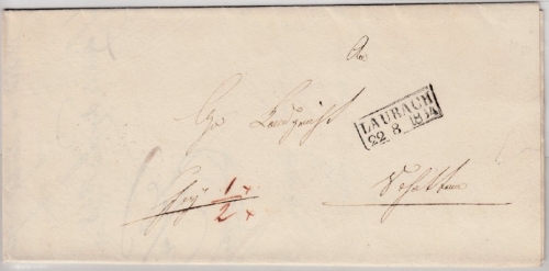 Thurn & Taxis - Laubach Ra2 a. Brief nach Schotten, Bestellgeldvermerk 1854