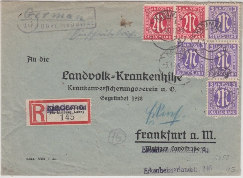 AM-Post - (16) Hintermeitingen ü. Hadamar, Landpost Ra2 Einschreibebrief 1946