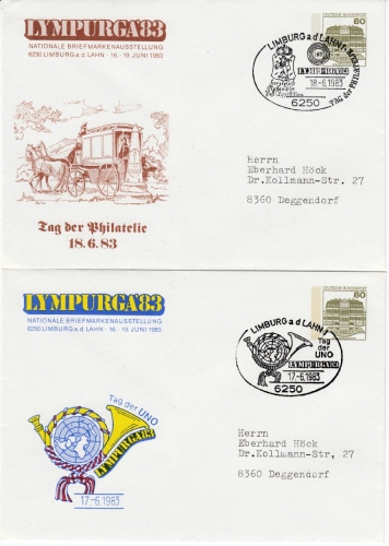 BRD - Limburg a.d. Lahn LYMPURGA'83, 4 versch. GA-Umschläge m. SST 1983