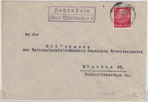 DR - Hohenstein ü. Wiesbaden 5, Landpost Ra2 a. Brief n. München 1935