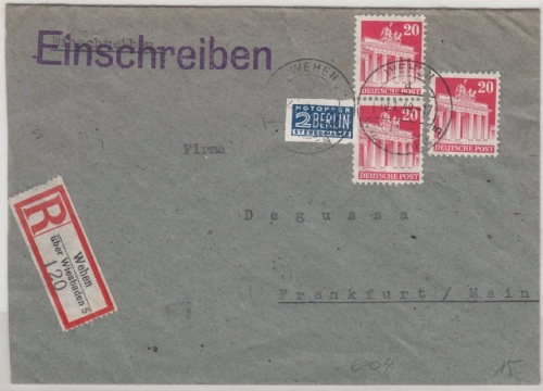 Bizone - Wehen ü. Wiesbaden 5, Poststelle I Einschreibebrief n. Frankfurt 1949