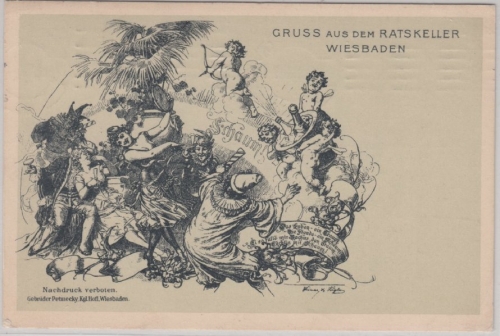 Hessen - Wiesbaden, Gruss aus dem Ratskeller, AK gelaufen 1910