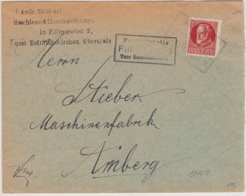 Bayern - Pillmersried T. Heinrichskirchen Posthilfstelle Ra3 Brief 1919