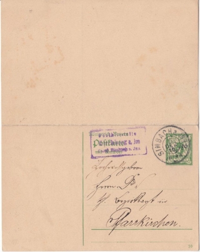 Bayern - Kirchberg a. Inn T. Simbach a. Inn, Posthilfstellen-Ra3 a. Antwort-GA-