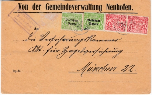 Bayern - Neuhofen T. Hebertsfelden, Posthilfstellen-Ra3 a. Dienstbrief 7.5.20