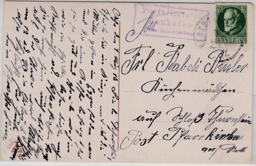 Bayern - Neuhofen T. Hebertsfelden, Posthilfstellen-Ra3 a. Karte 1917 n.