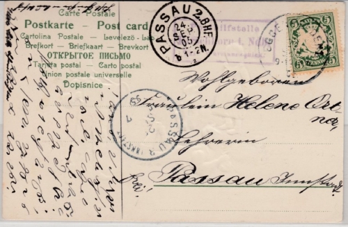 Bayern - Hirschhorn i. Nby. T. Wurmansquick, Posthilfstellen-Ra3 a. Karte 1905