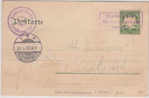 Bayern - Oberallmannshausen T. Leoni, Posthilfstellen-Ra3 a. AK (Bismarkturm) n.