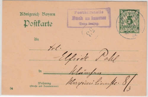 Bayern - Buch am Ammersee T. Inning, Posthilfstellen-Ra 3 a. GA-Karte n. München