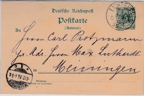 DR/Bayern - 5 Pfg. Krone/Adler GA-Karte(A-Teil) Lichtenfels - Meiningen 1895