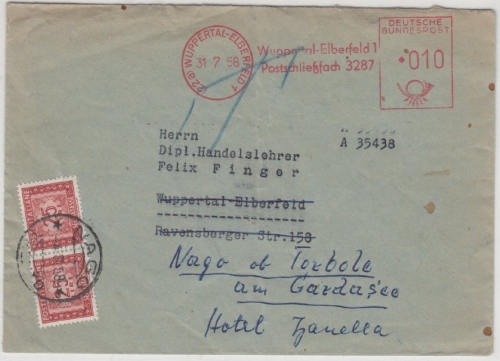 BRD - 10 Pfg. AFS "PSF 3287", Ortsbrief/Nachsendung ITALIEN Wuppertal-Elberfeld