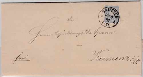 DR - 20 Pfg., Brief (2. Gew.stufe) Bautzen - Kamenz 1883 - mit Inhalt