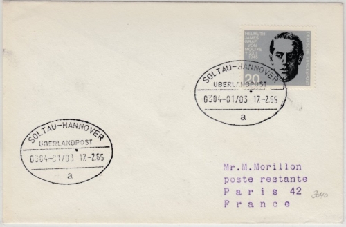 BRD - Überlandpost Soltau - Hannover 0304-01/03, Brief n. FRANKREICH 1965
